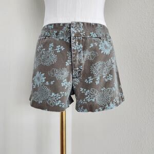 Vintage 2010s J.Crew Blue Floral Mid Rise Mini Chino Shorts Brown Olive Twee 2 4
